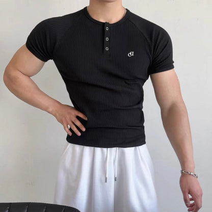 Textured Henley Short-Sleeve T-Shirt