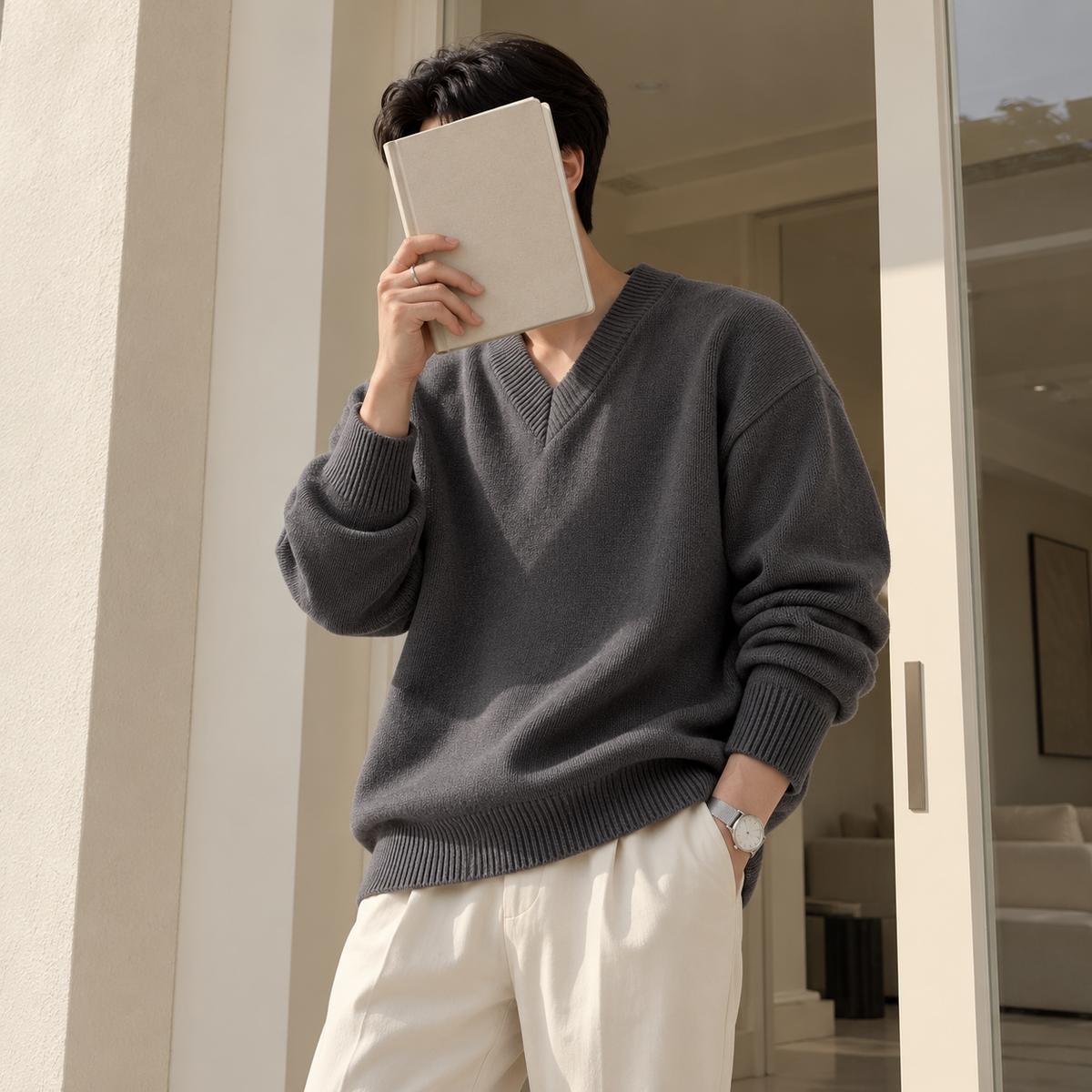 V-Neck Design Knit Sweater