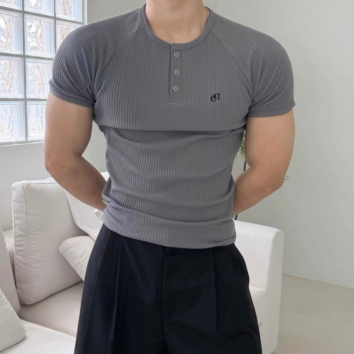 Textured Henley Short-Sleeve T-Shirt