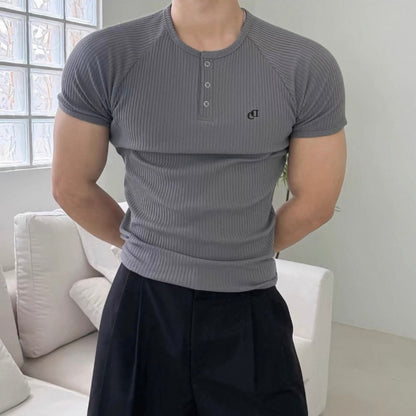 Textured Henley Short-Sleeve T-Shirt