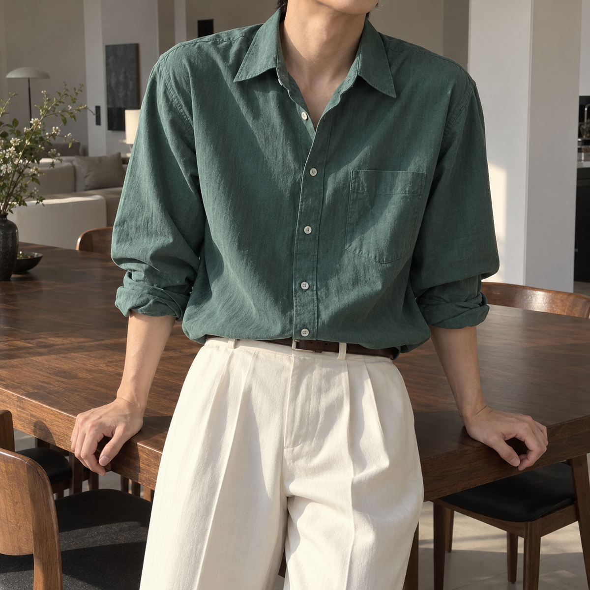 Handsome lapel simple long-sleeved knit