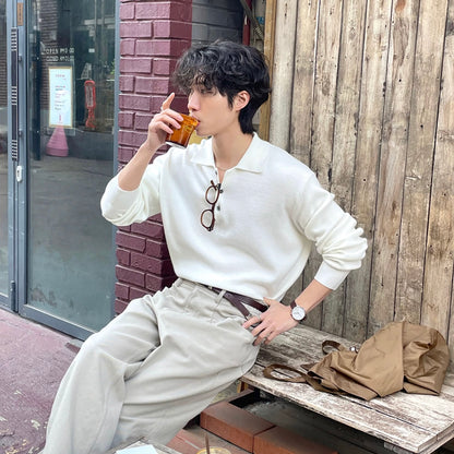 Lapel Casual White Knit