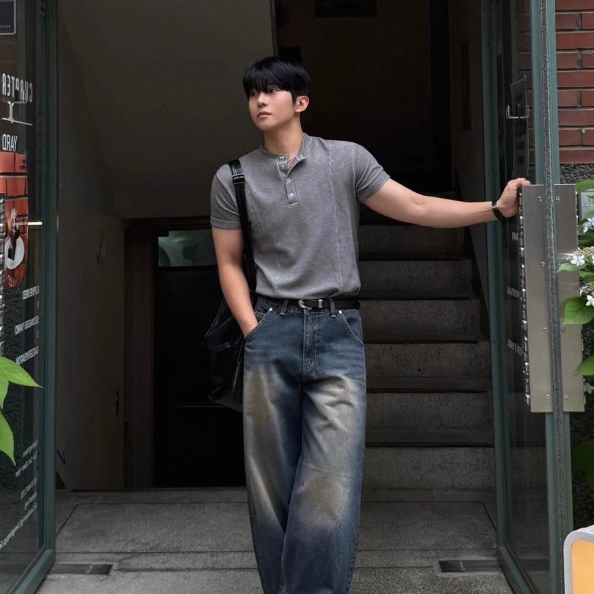 Slim Fit Half-Button T-Shirt
