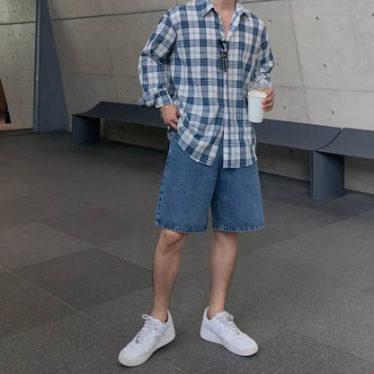 Casual Blue Plaid Shirt