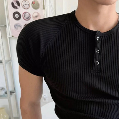 Textured Henley Short-Sleeve T-Shirt