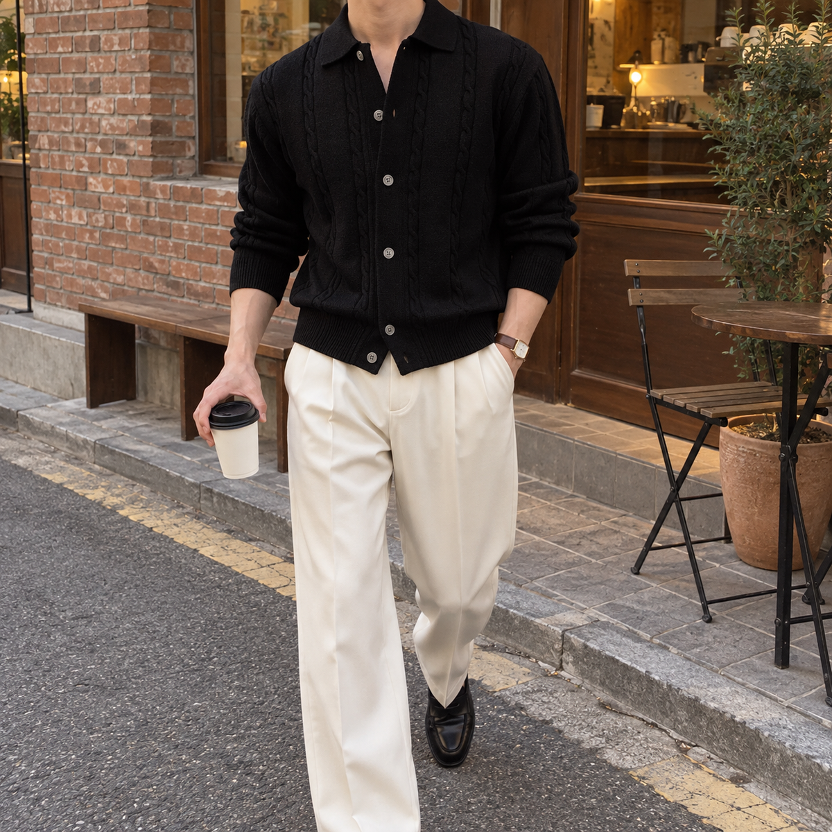 Lapel Twist Pattern Knit Sweater
