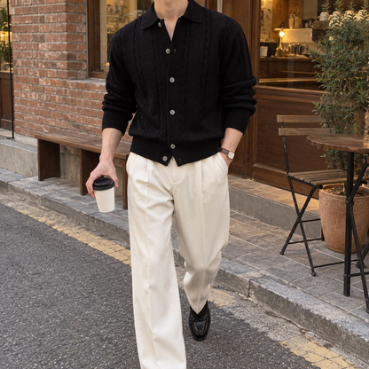 Lapel Twist Pattern Knit Sweater