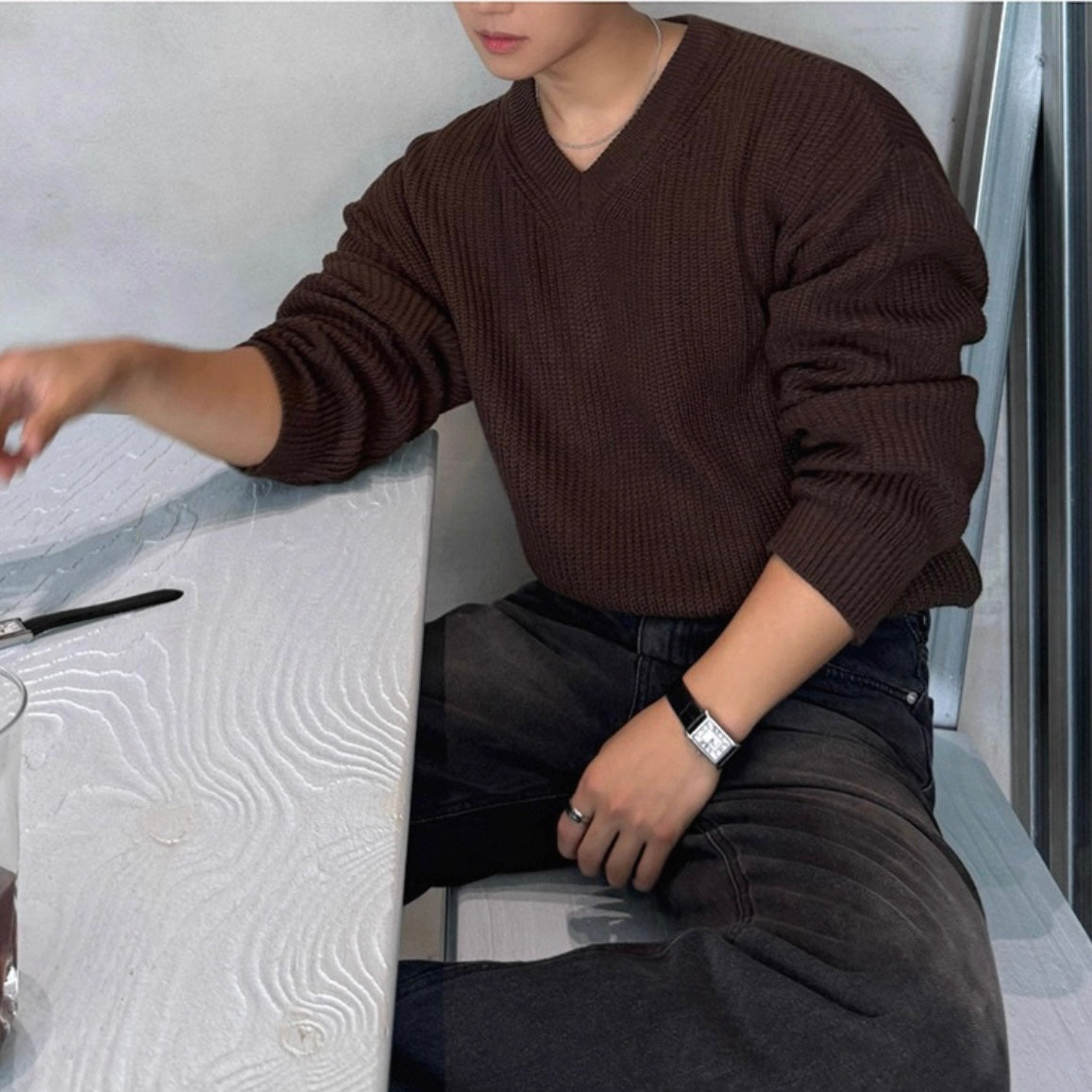 Men's V-Neck Knit Sweater