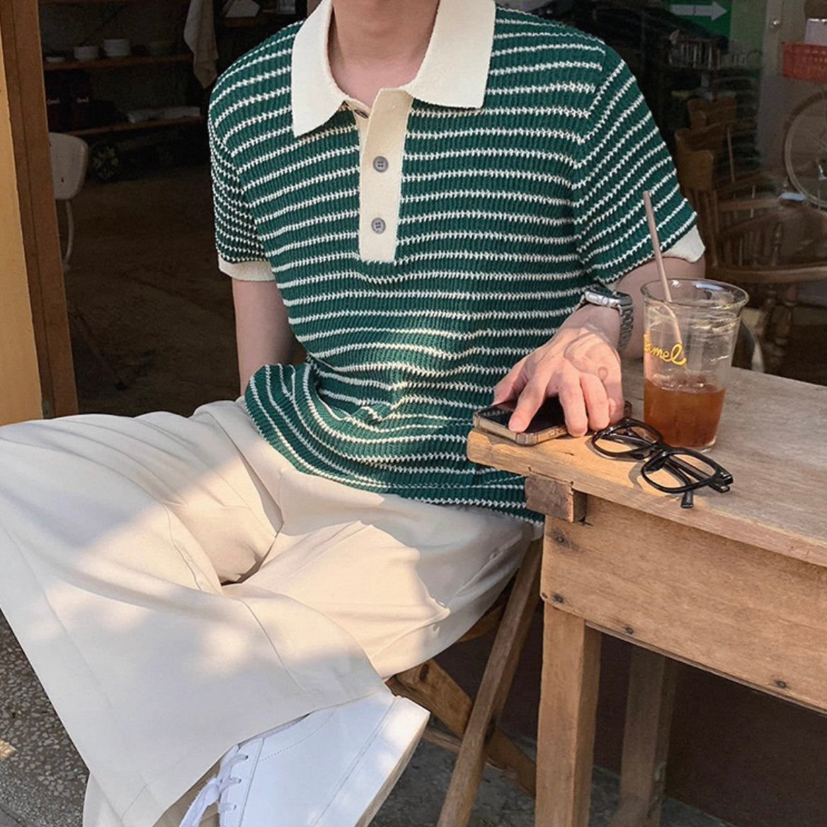 Korean Striped Polo Shirt