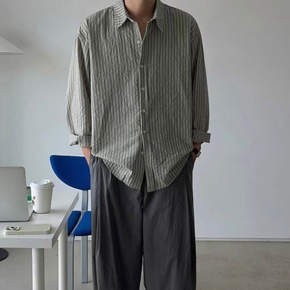 Korean-Style Striped Casual Shirt