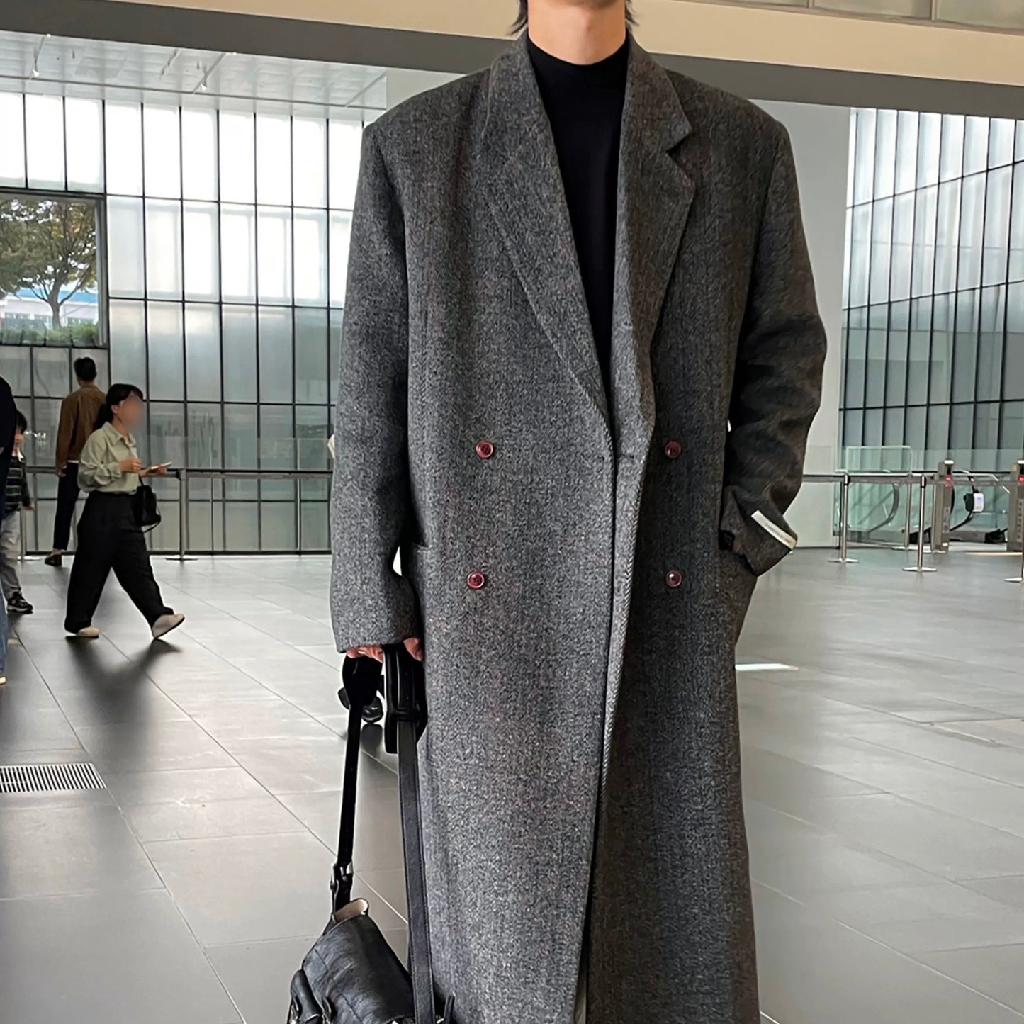 Double-breasted tweed coat