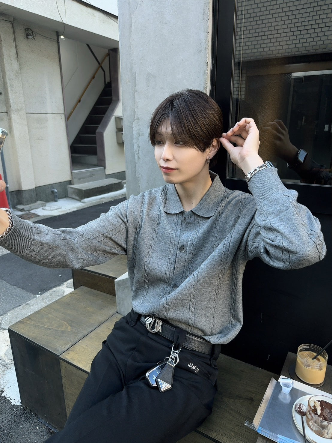 Lapel Twist Pattern Knit Sweater