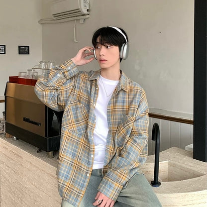 Korean Retro Casual Check Shirt