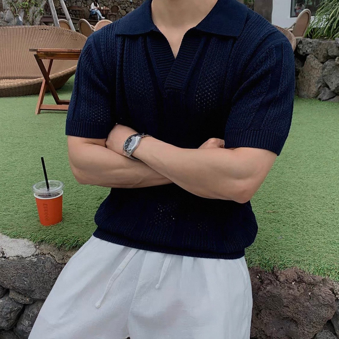 Breathable Knitted Polo T-Shirt