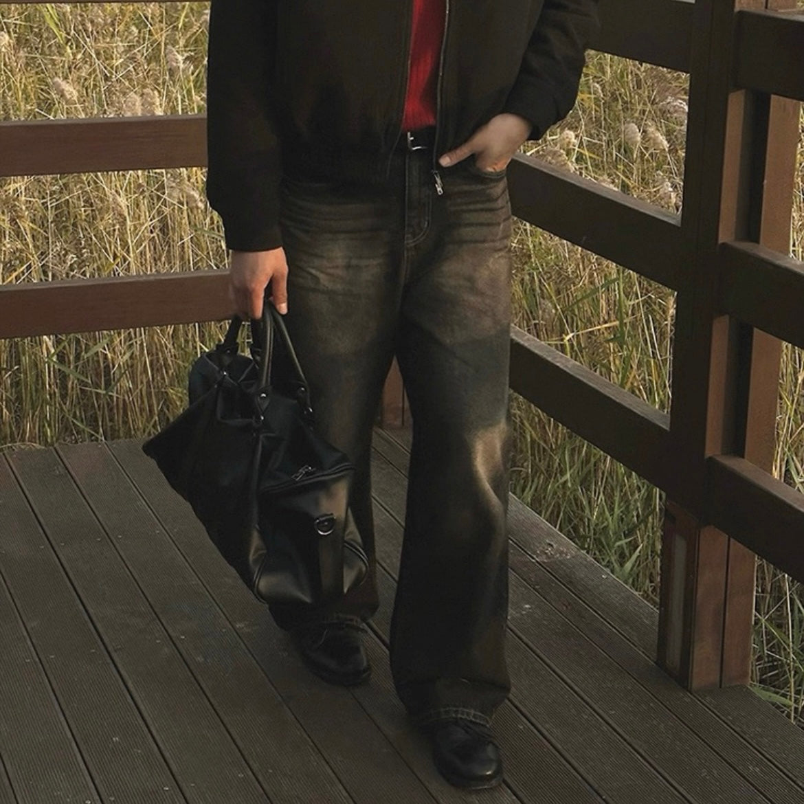 Retro Washed Wide-Leg Jeans