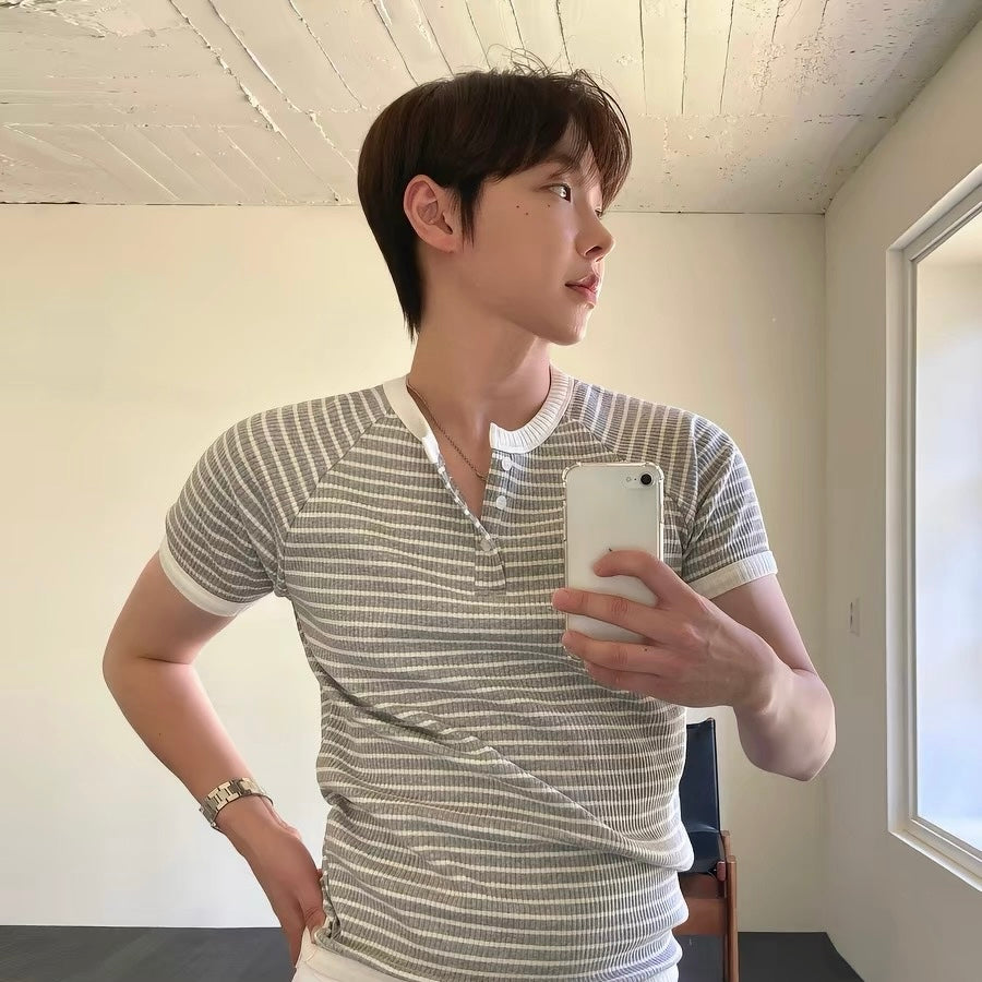 Retro Striped Henley T-Shirt