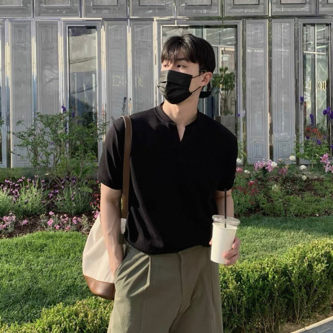 Korean V-Neck Cotton T-Shirt