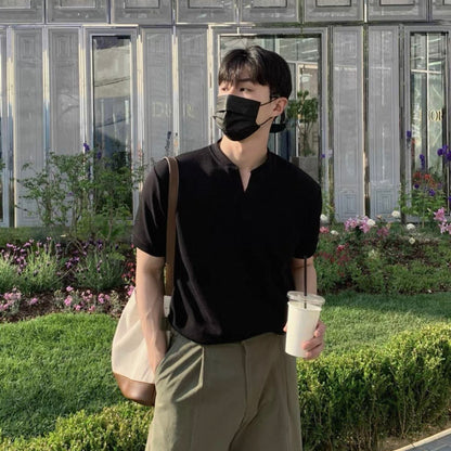 Korean V-Neck Cotton T-Shirt