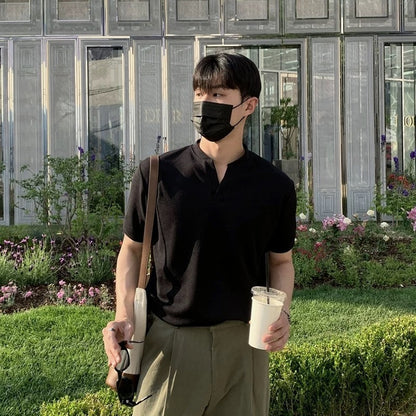 Korean V-Neck Cotton T-Shirt