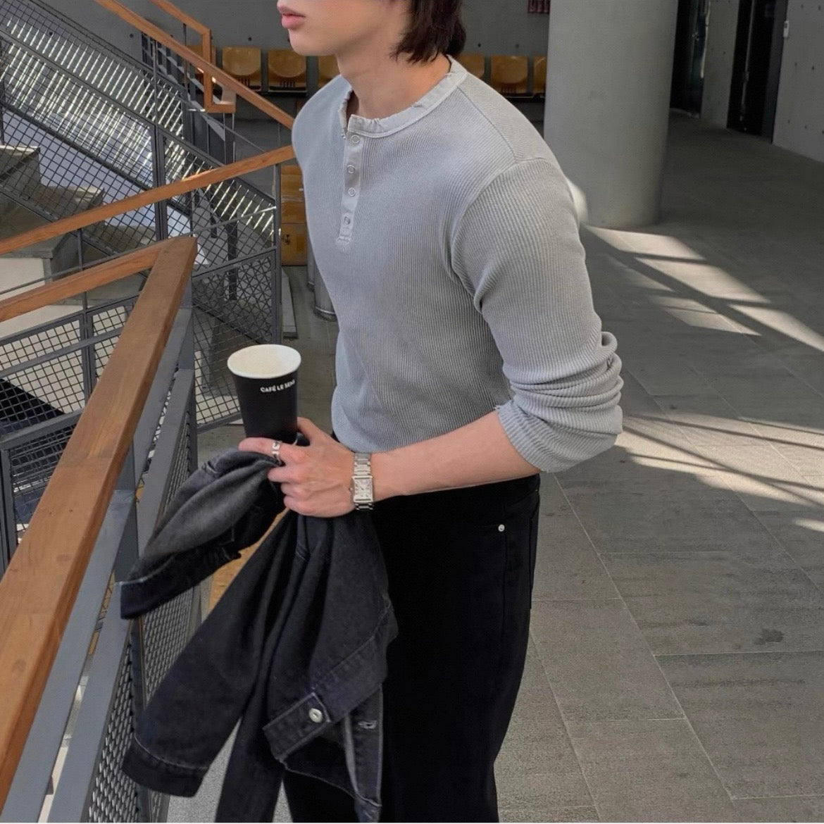 Ribbed Henley Neck Knit