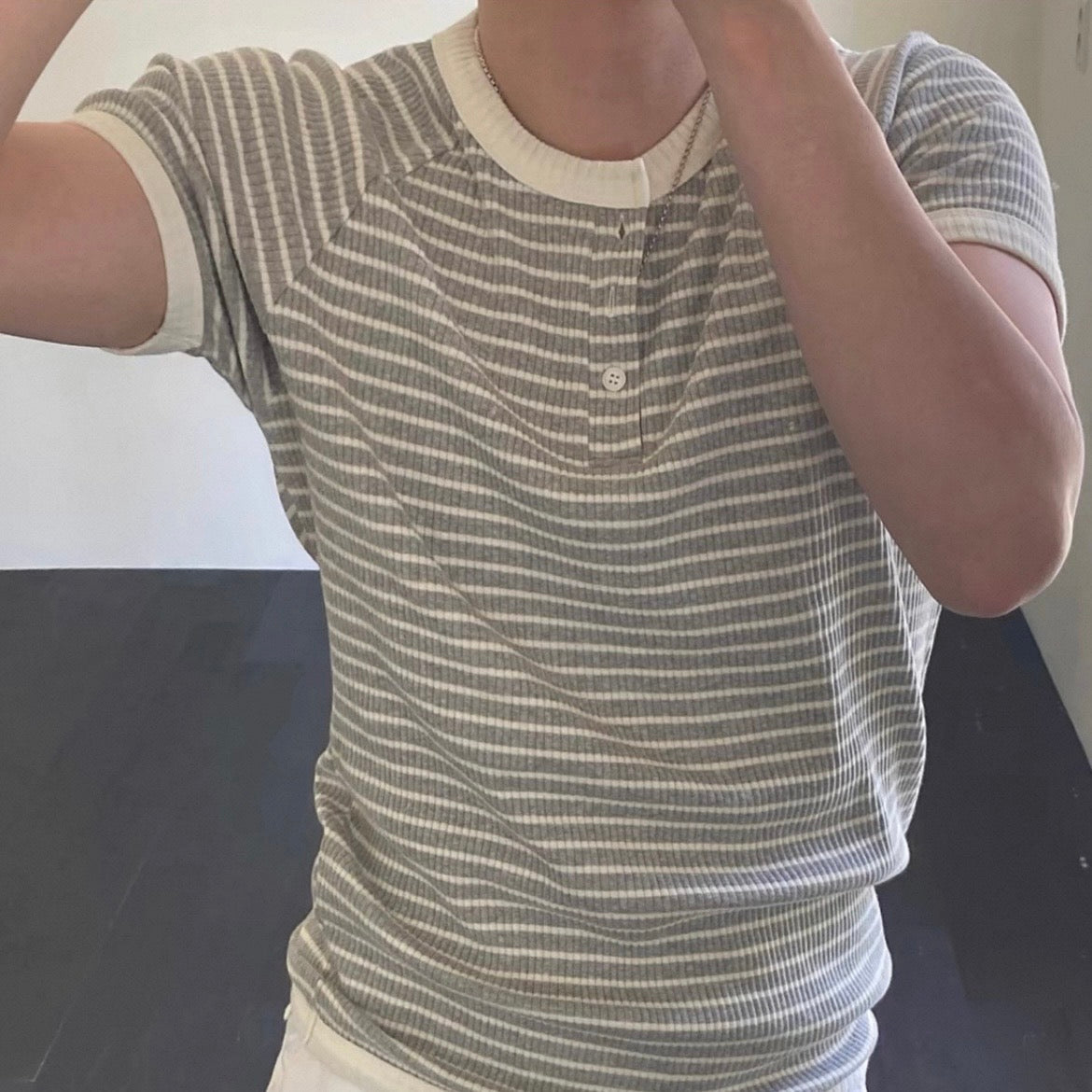 Retro Striped Henley T-Shirt