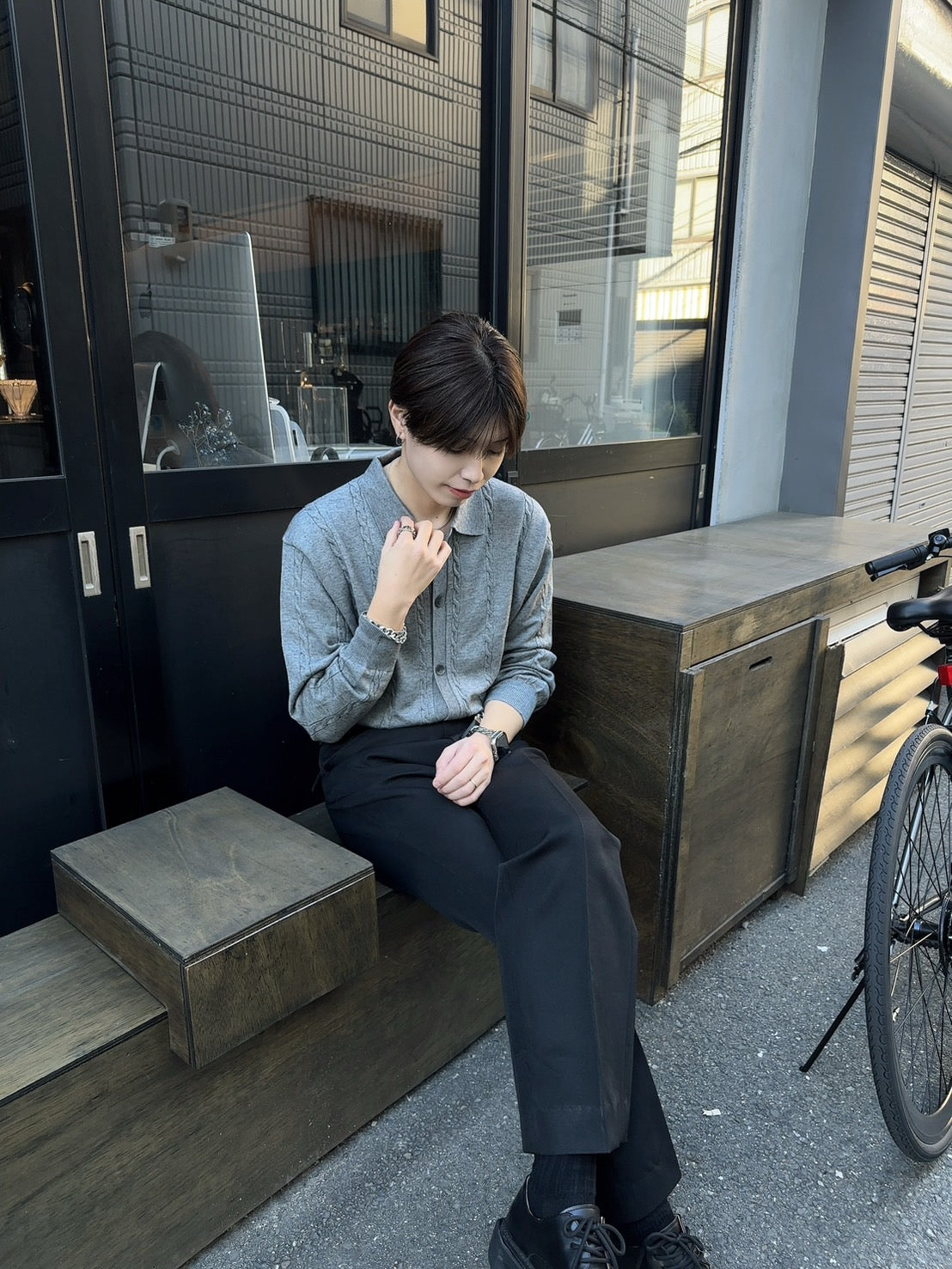 Lapel Twist Pattern Knit Sweater