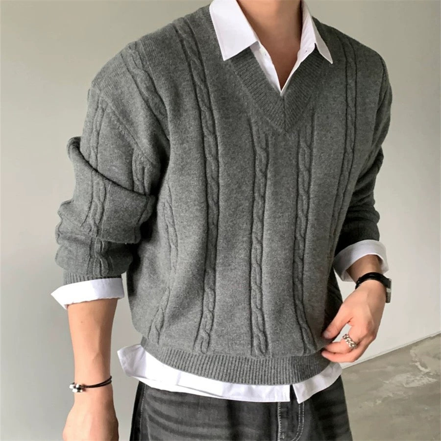 -Kr-V-Neck Twist Sweater