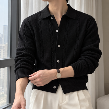 Lapel Twist Pattern Knit Sweater