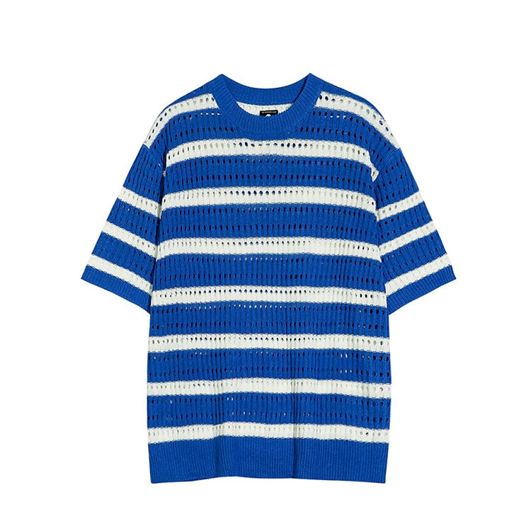 Blue striped short-sleeved knit