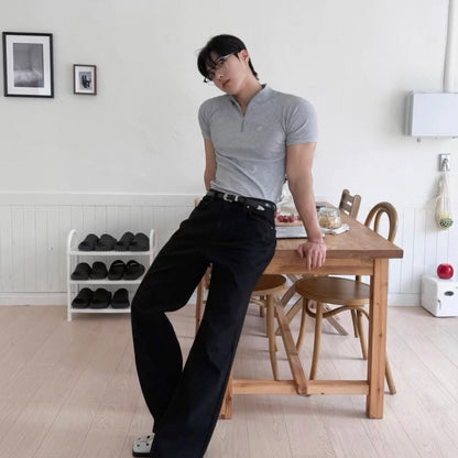 Textured Half-Zip Fitness T-Shirt