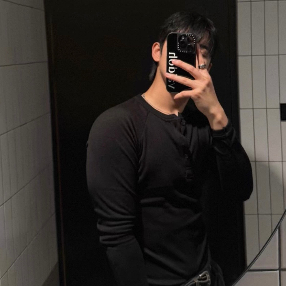 Muscle Fit Henley Neck Knit