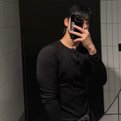 Muscle Fit Henley Neck Knit