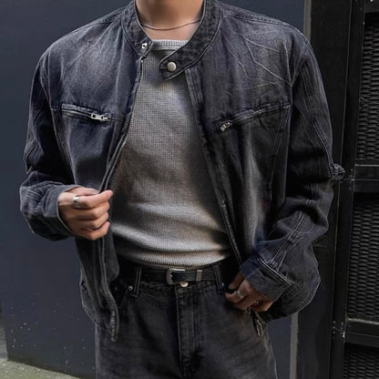 Vintage Wash Collarless Jacket