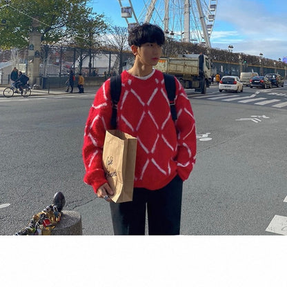 Plaid Knit Sweater for Couples