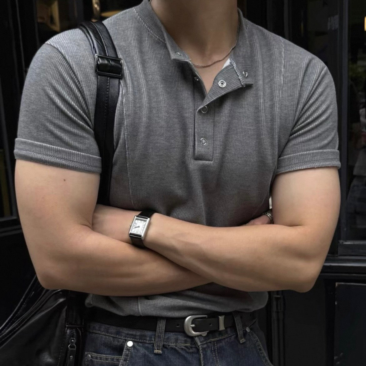 Slim Fit Half-Button T-Shirt