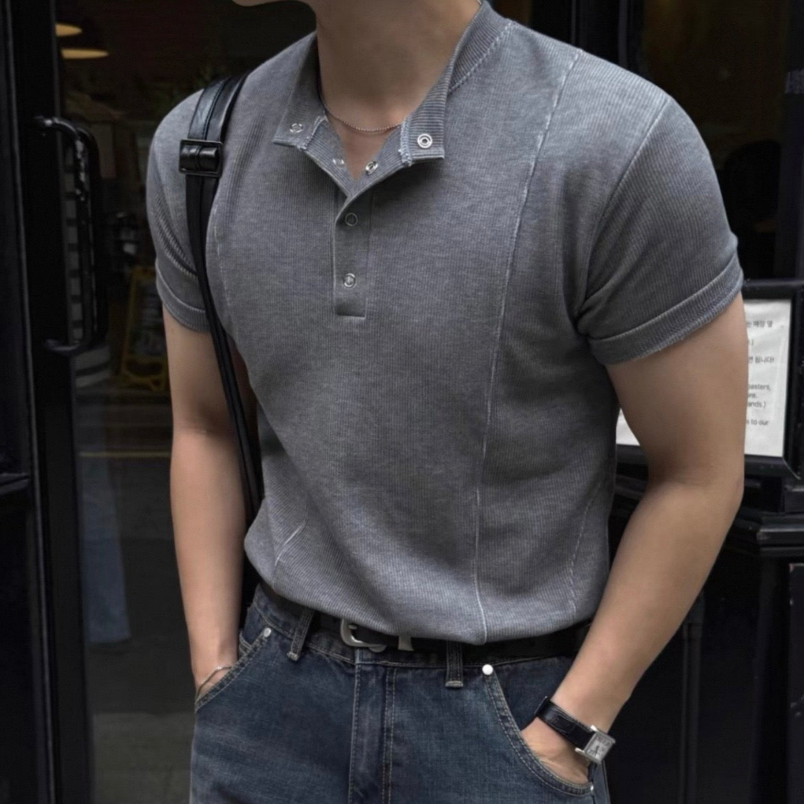 Slim Fit Half-Button T-Shirt