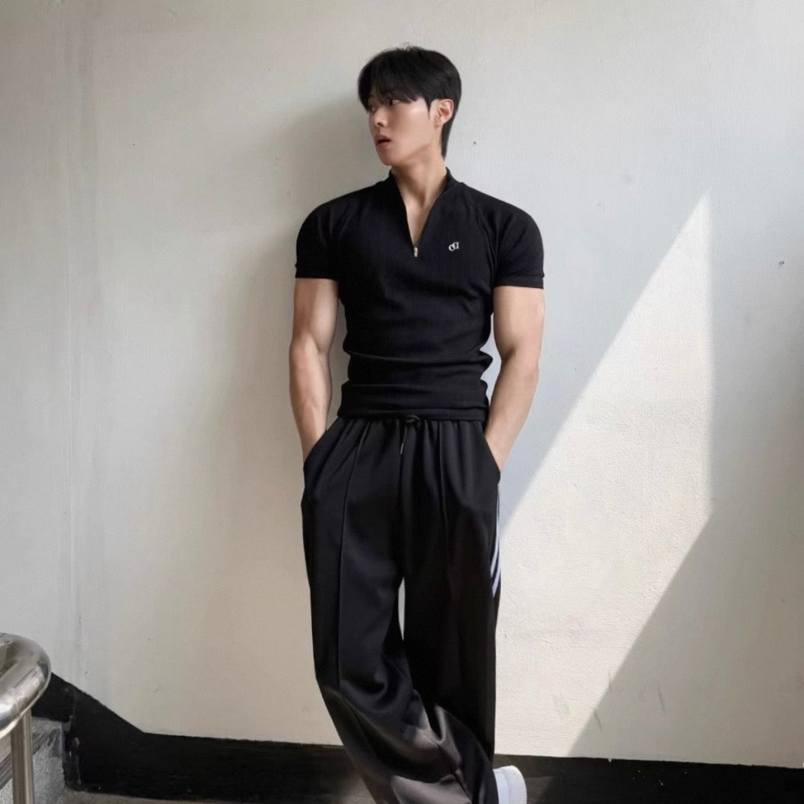 Textured Half-Zip Fitness T-Shirt