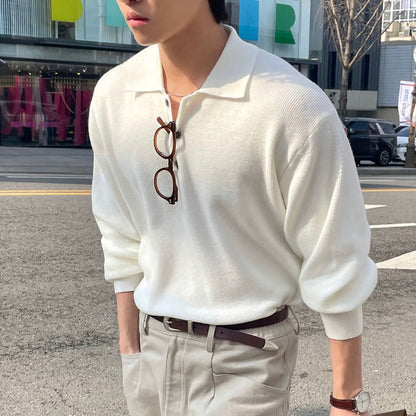 Lapel Casual White Knit
