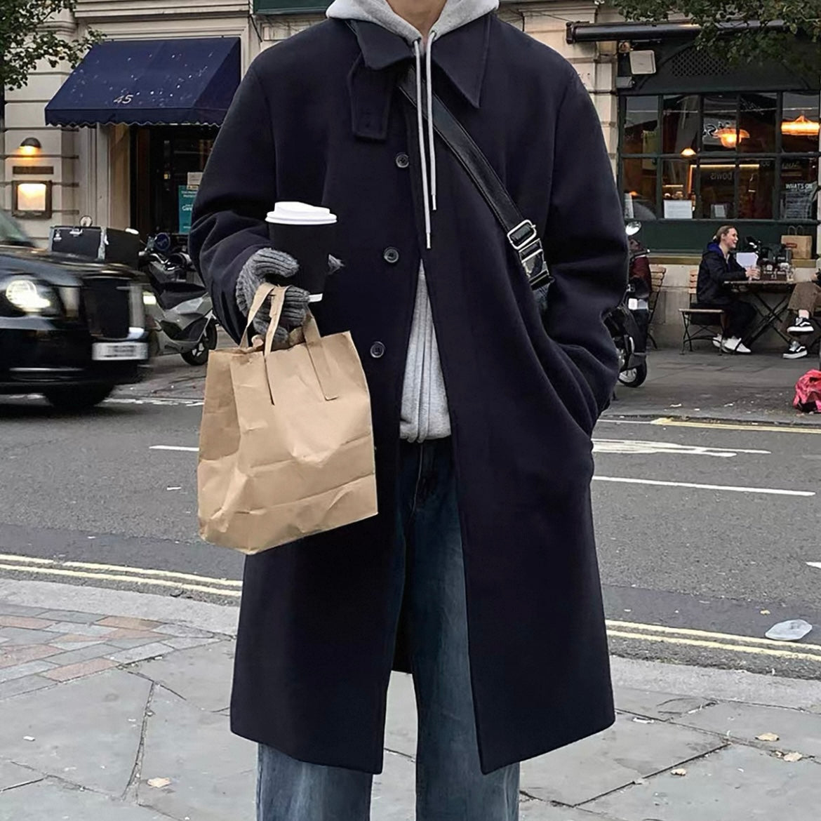 Knee-Length Wool Tweed Coat