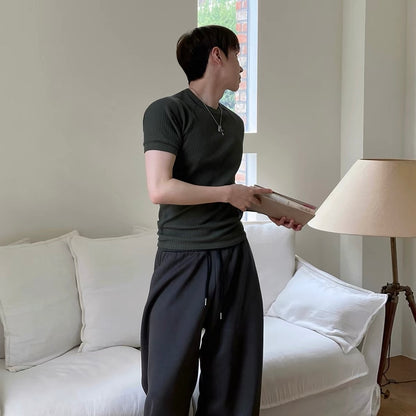 Textured Ribbed Slim-Fit T-Shirt