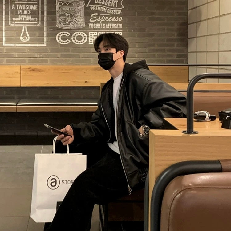 Trendy Hooded Leather Jacket