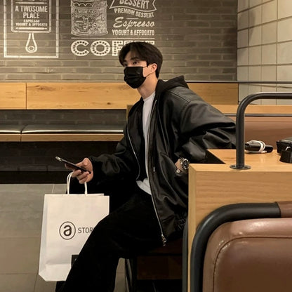 Trendy Hooded Leather Jacket