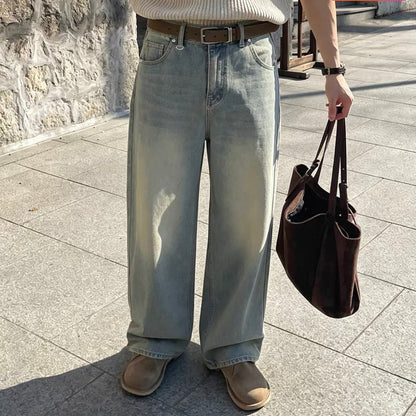 Vintage Wash Wide Denim Pants