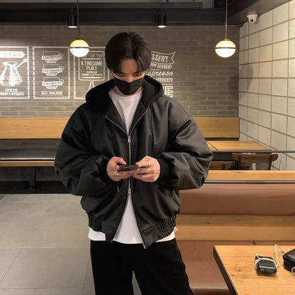 Trendy Hooded Leather Jacket