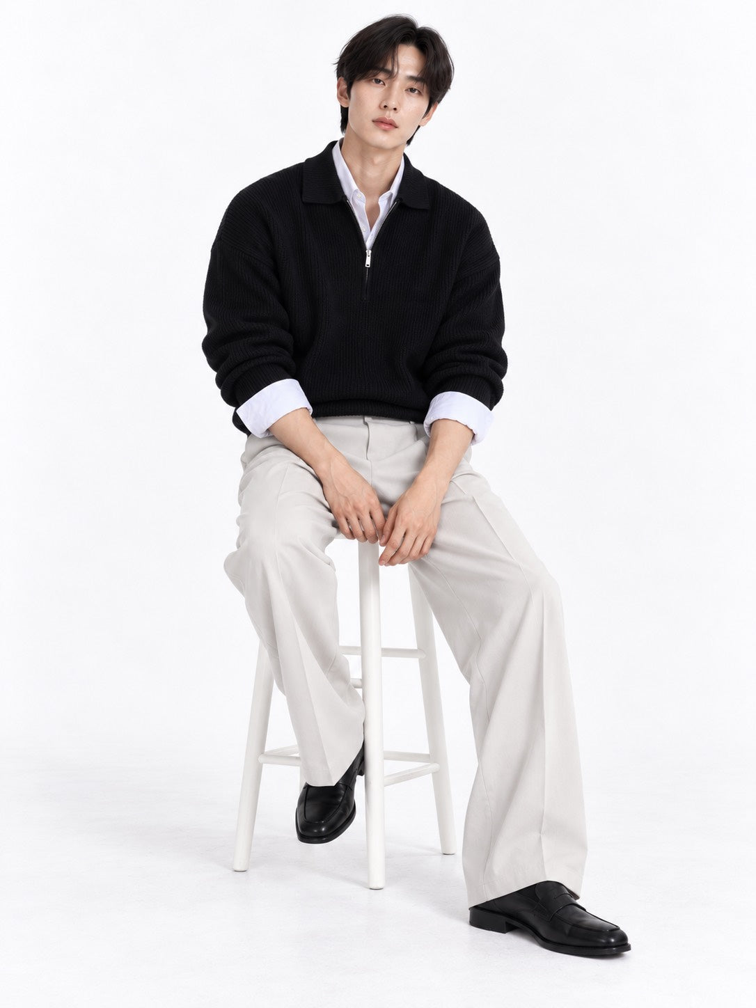 Half-Zip Lapel Knit Sweater