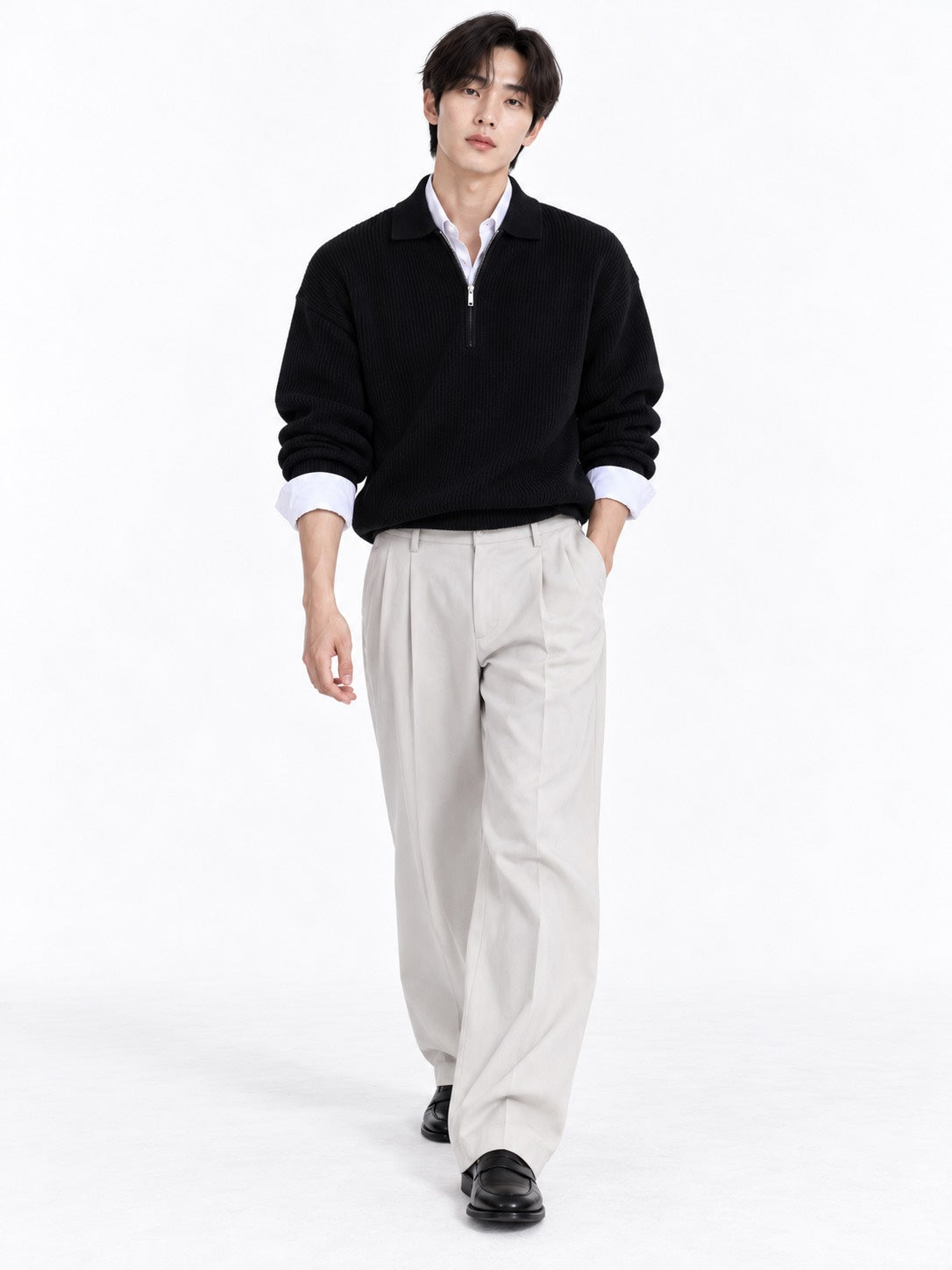 Half-Zip Lapel Knit Sweater