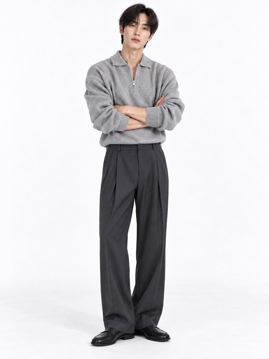 Half-Zip Lapel Knit Sweater