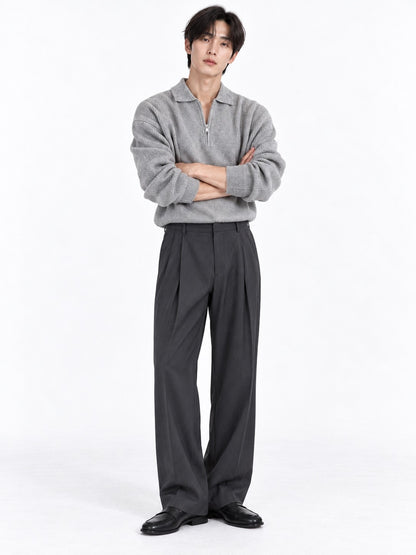 Half-Zip Lapel Knit Sweater