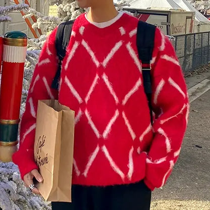 Plaid Knit Sweater for Couples